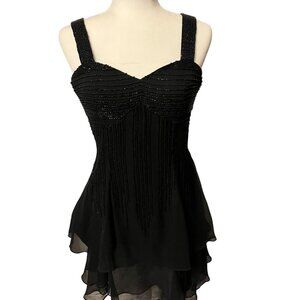 Precious Formals Silk Layered Ruffle Black Dress Size 8